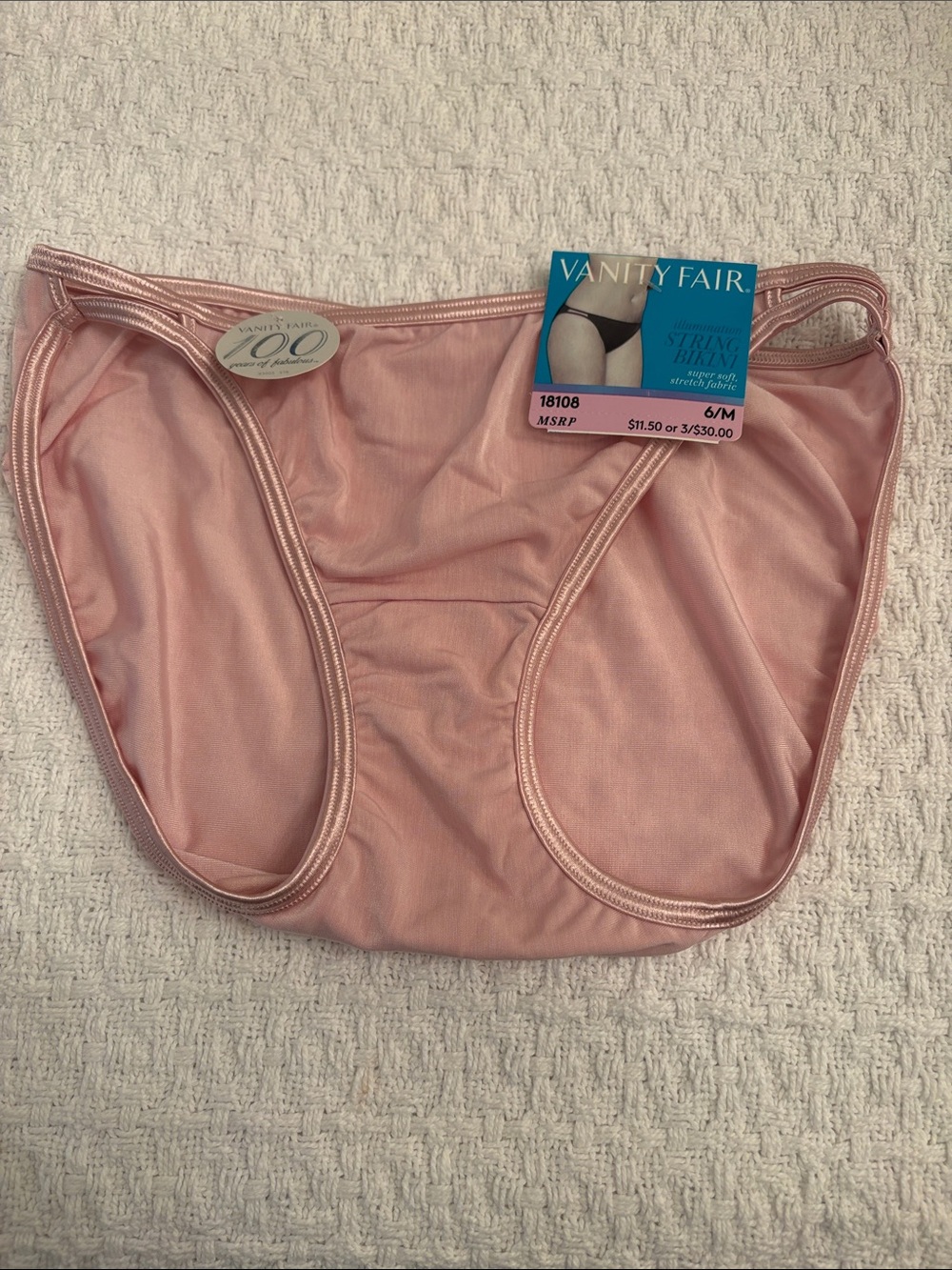 NWT Vanity Fair Light Pink String Bikini Panty size 6/M style 18108